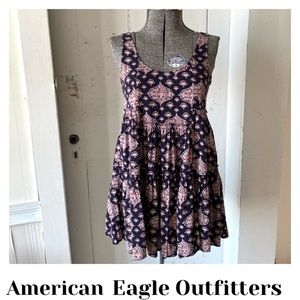 American Eagle Outfitters Boho Hippie Print Tiered Baby Doll Mini Dress Top